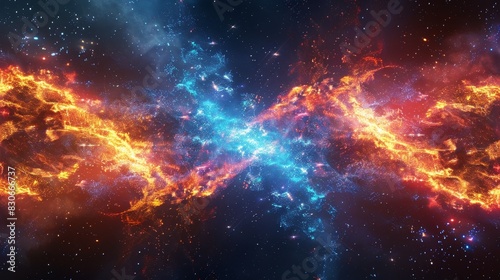 Surreal infinity fire with colorful flames morphing into an endless loop, cosmic backdrop with stars and galaxies © Alpha