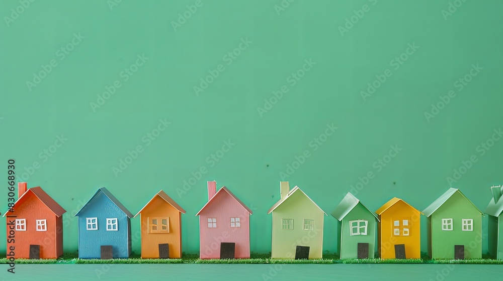 Colorful Paper Houses on Green Background Colorful Paper Houses on Green Background