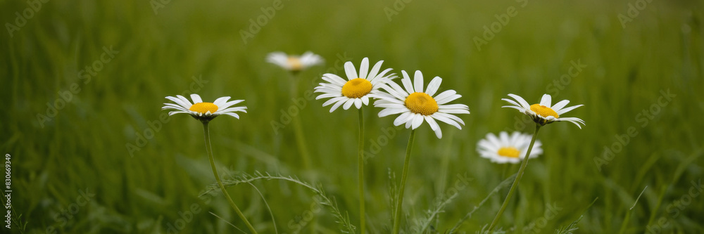 Studio shot of daisies in field from ground level view Studio shot of daisies in field from ground level view