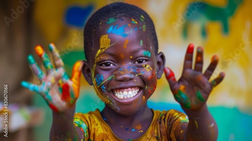 Hand-painted portrait of a joyful African boy.