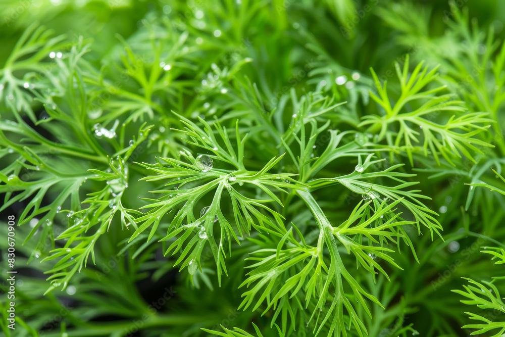 Dewdrops on Fresh Green Dill Leaves in Close-Up Dewdrops on Fresh Green Dill Leaves in Close-Up