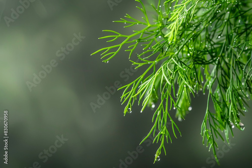 Fresh Green Dill with Water Droplets on Dark Background