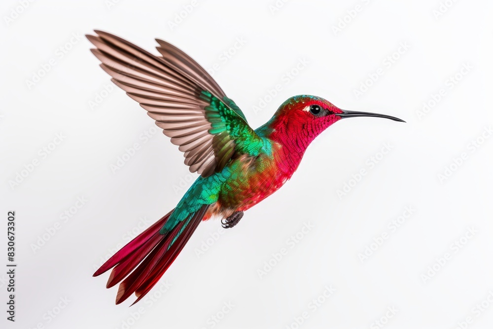Elegant hummingbird captured against a pristine white backdrop for a striking visual impact