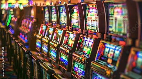 Captivating Rows of Vibrant Slot Machines in Lively Casino Setting