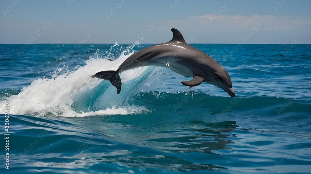 Witness a Playful Pod of Dolphins Frolicking in Crystal Clear Waters, Experience the Joy of Dolphins Dancing in Pristine,Clear Seas, Marvel at the Graceful Movements of Dolphins in Crystal Clear Ocean