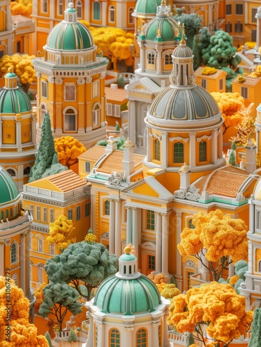 Isometric 3D Rome render showcases famous sites in cute style, centered on solid orange backdrop photo