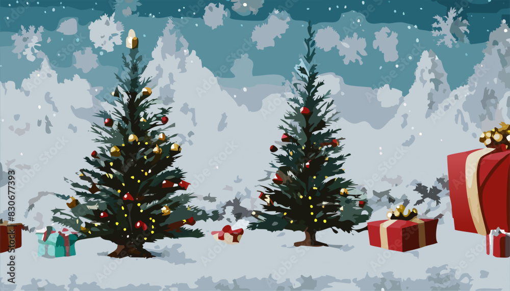 Christmas tree and decorations on the winter landscape Christmas tree and decorations on the winter landscape