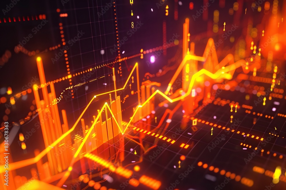 Market Insights: Shining Financial Graphs and Diagrams on Digital Display Reflecting Economic Stress and Inflation. Market Insights: Shining Financial Graphs and Diagrams on Digital Display Reflecting Economic Stress and Inflation.