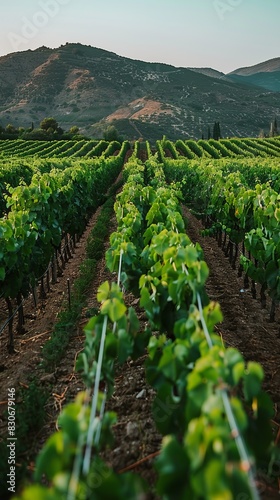 Landscape image of vineyard rows.