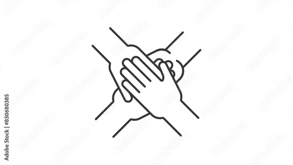 Team unity line animation. Animated hands icon. Mutual support. Team building. Community involvement. Black illustration on white background. HD video with alpha channel. Motion graphic Team unity line animation. Animated hands icon. Mutual support. Team building. Community involvement. Black illustration on white background. HD video with alpha channel. Motion graphic