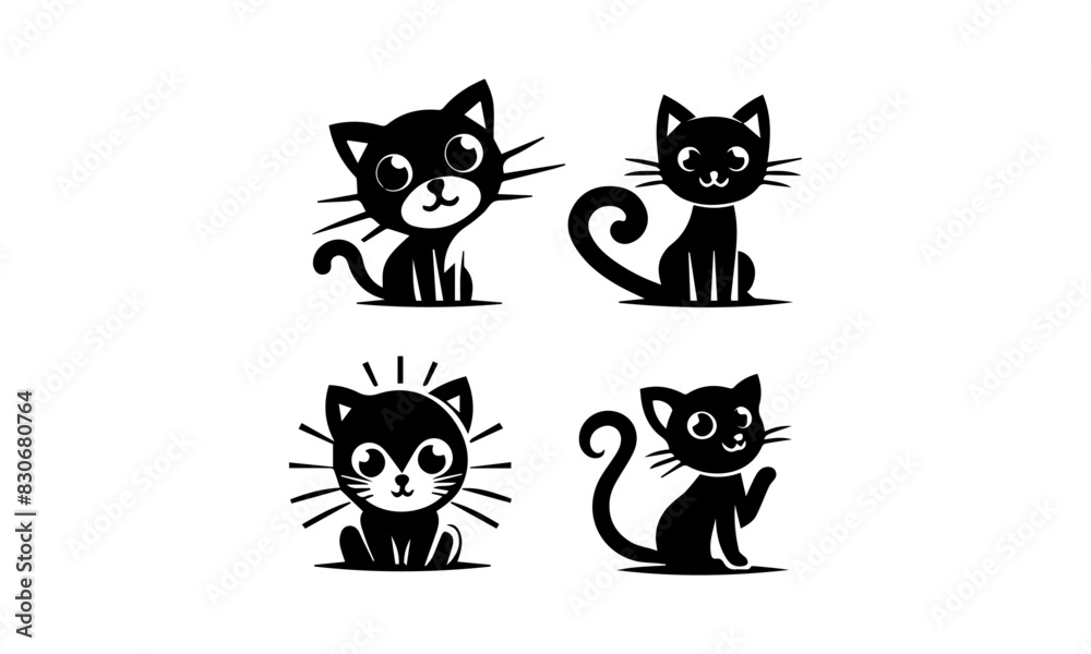 Cartoonish cat silhouettes in black and white