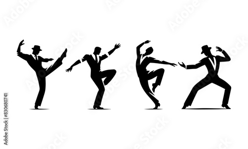 set of stage dancing men silhouettes in black and white