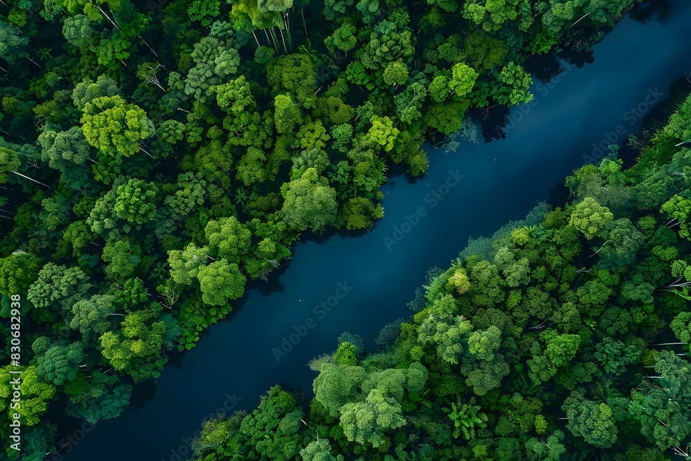 Naklejka premium Aerial View of Amazon Rainforest and River