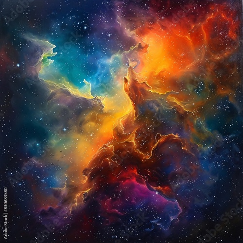 Vibrant Cosmic Nebula: A Spectrum of Interstellar Artistry photo