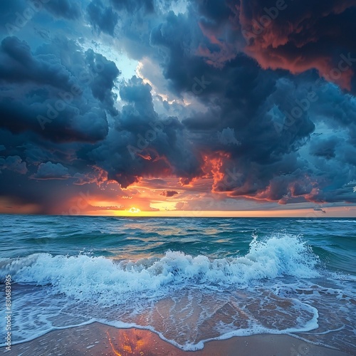 Stormy Sunset Over the Ocean