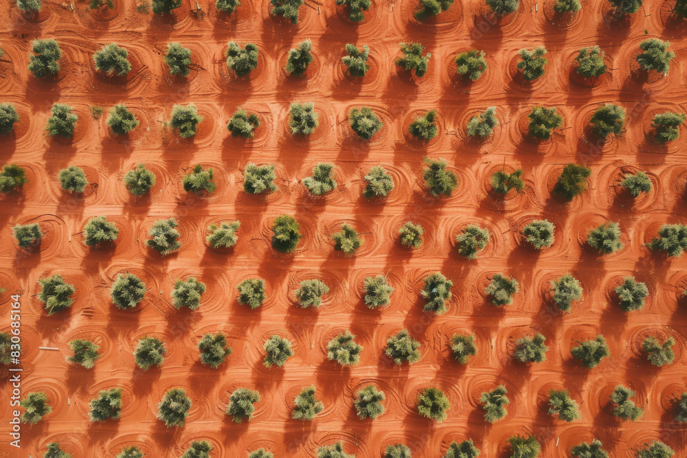 Aerial View of Orange Agricultural Field with Green Crops Aerial View of Orange Agricultural Field with Green Crops