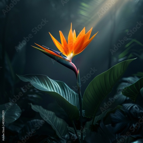 Vibrant Tropical Flower in Lush Rainforest Setting