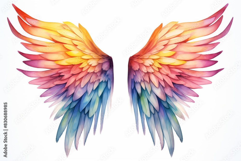 Fototapeta premium Watercolor rainbow wings isolated on white background