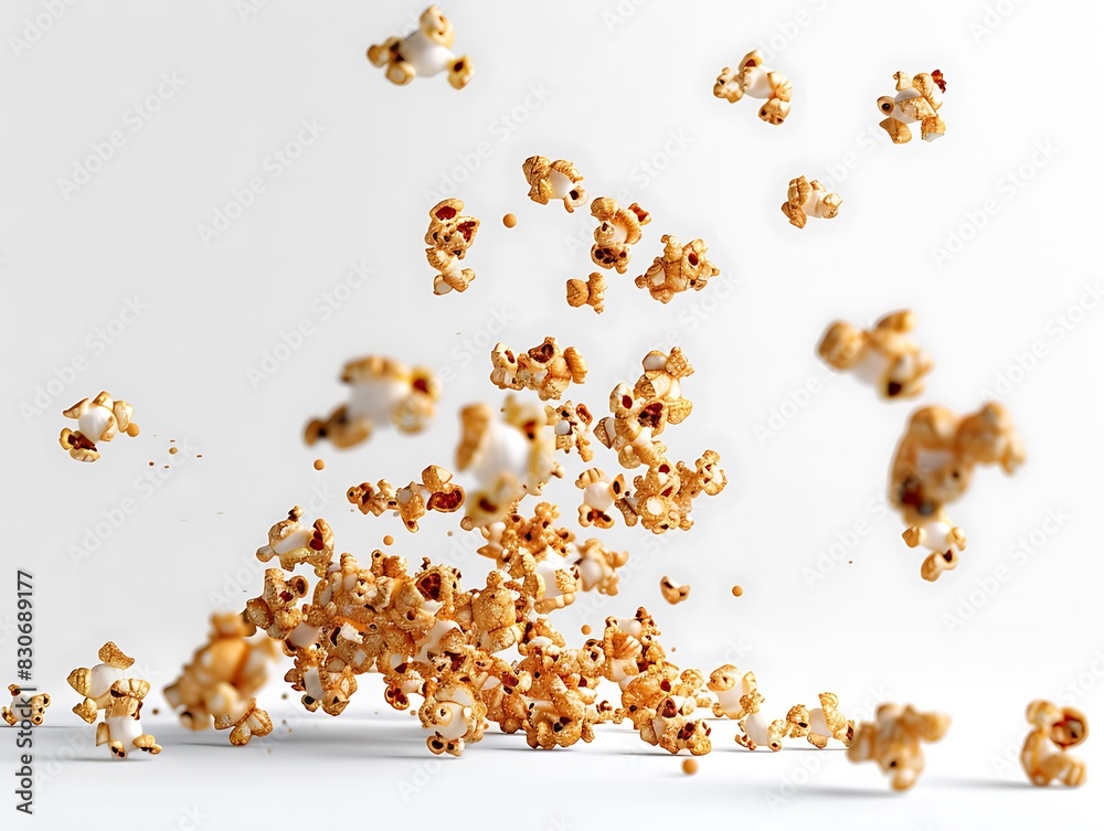 Popcorn flying against a white background Popcorn flying against a white background