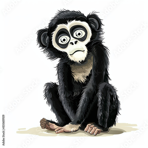 Gibbon, monkey, cartoon style, white background