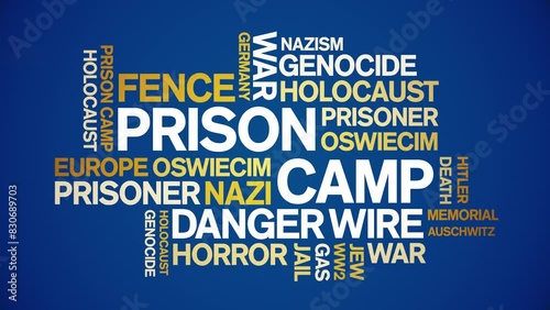 Prison Camp animated word cloud;text design animation tag kinetic typography seamless loop. photo