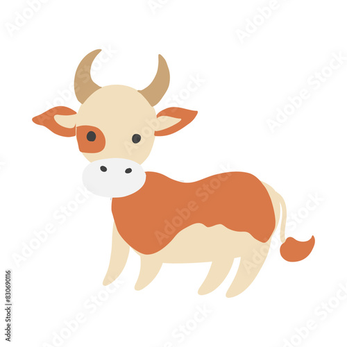 Cartoon calf vector kid animal, domestic cute ginger spotted cow standing isolated on white, Character design moo for greeting card, children invite, packaging milk product, creation of zoo alphabet