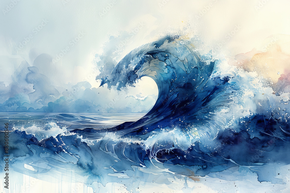 Dynamic Watercolor Wave Painting Abstract Ocean Art in Motion