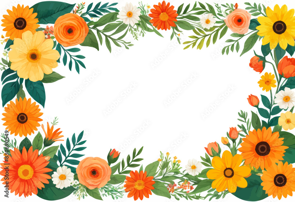 a floral frame with orange and yellow flowers a floral frame with orange and yellow flowers