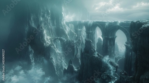 surreal mountain world with spectacular gorges and medieval ruins photo