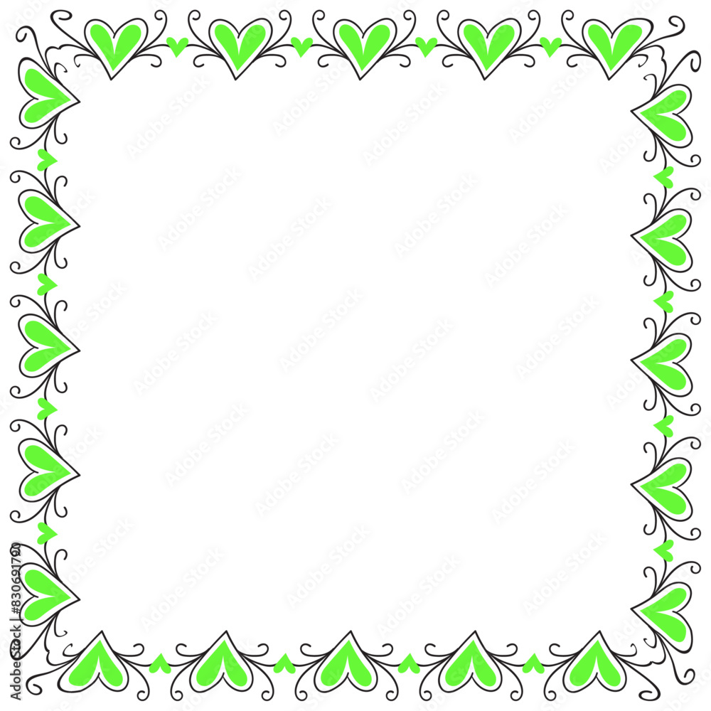 Fototapeta premium Hand drawn hearts border and frame design