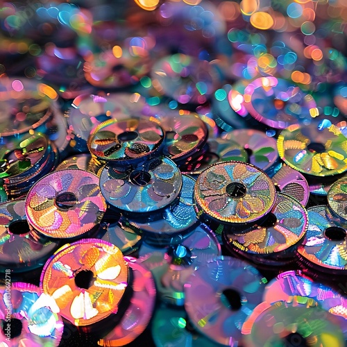 Colorful Confetti with CD Discs and Spools in a Bundle