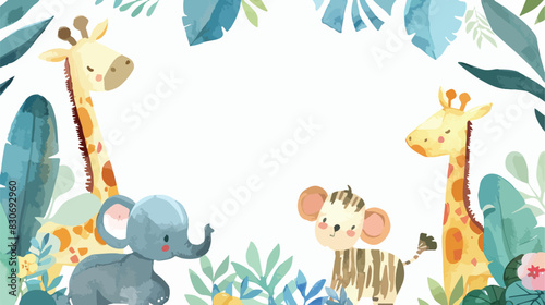 Watercolor cute safari anima frame vector style vector