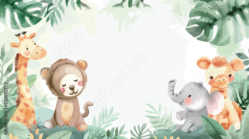 Watercolor cute safari anima frame vector style vector