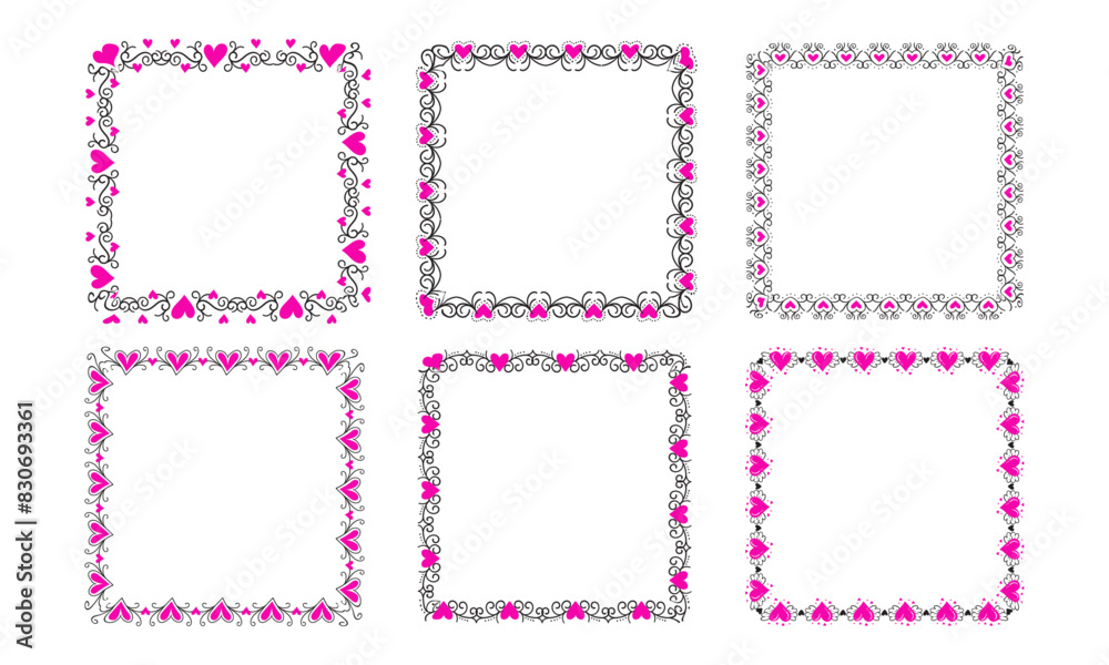 Hand drawn hearts border and frame design collection