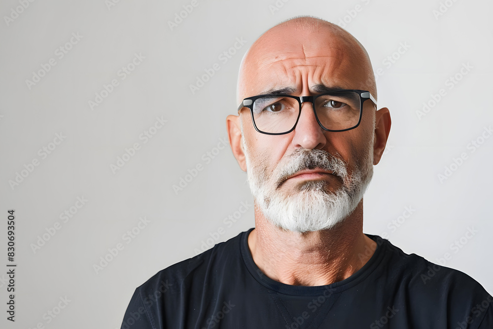 middle aged man with a determined and focused expression on white background. generative ai