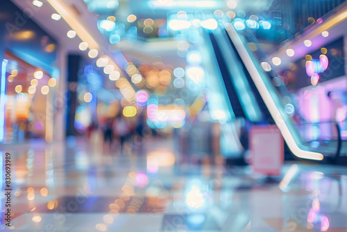 Wallpaper Mural Illuminated Mall Interior with Escalator and Blurred Shoppers Torontodigital.ca