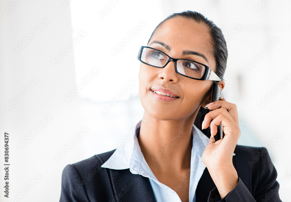 Businesswoman, thinking and phone call for idea or vision, wonder and daydreaming in office for worker. Entrepreneur, remember and communication for female person, decision and cellphone for lawyer Businesswoman, thinking and phone call for idea or vision, wonder and daydreaming in office for worker. Entrepreneur, remember and communication for female person, decision and cellphone for lawyer