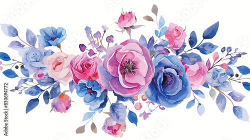 Watercolor floral Four with bouquets flowers. Pink bl