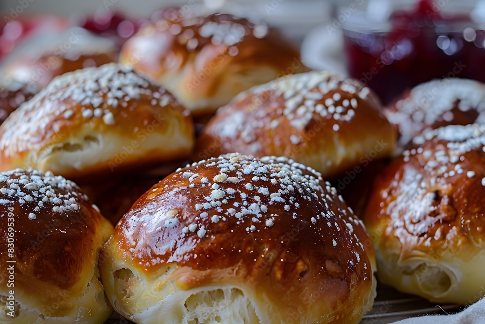 Sweet buns sprinkled with sugar. Sweet buns sprinkled with sugar.