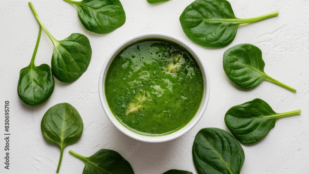Obraz premium Nutritious Delight Healthy Green Spinach Smoothie with Fresh Leaves