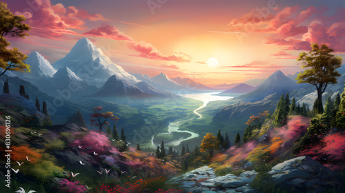 digital colorful fantasy landscape graphics poster background