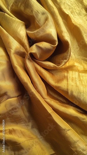 Close-up of luxurious golden fabric showcasing rich color and texture, perfect for fashion, design, or decor purposes. photo