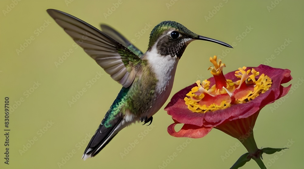 Fototapeta premium Humming bird feeding on nectar flower and bird humming bird flower 