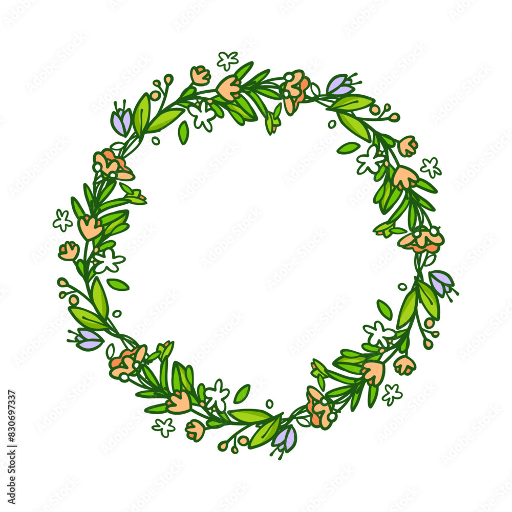 Fototapeta premium Hand drawn floral wreath, floral frames