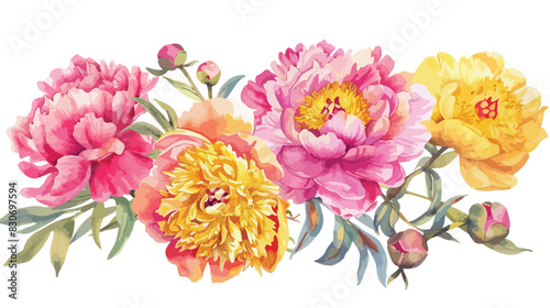 Watercolor flowers bouquet. Pink yellow and yellow pe
