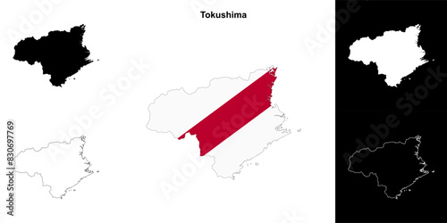 Tokushima prefecture outline map set