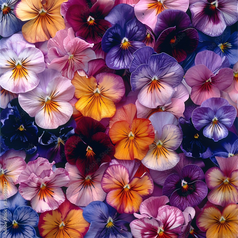 Vivid Violet, Blue, and Pink Pansies in Full Bloom Vivid Violet, Blue, and Pink Pansies in Full Bloom