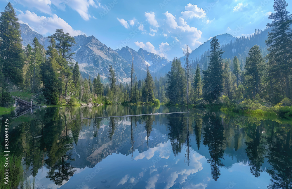 lake in the mountains. Created with Ai