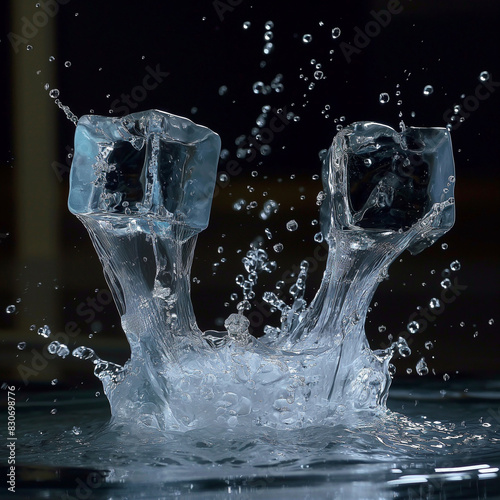Ice Blue Cubes Splashing into Water: A Stunning and Attractive View photo
