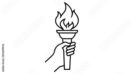 Line Art Of Hand Holding a Burning Torch, Burning Torch Flame